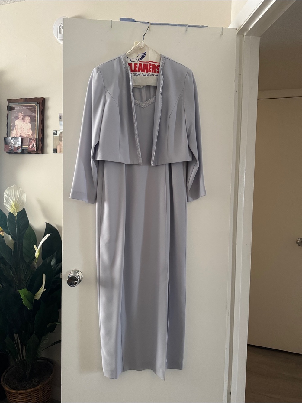 Karen Millen Pale Gray Long Sleeve Dress with Coordinating Cropped Jacket